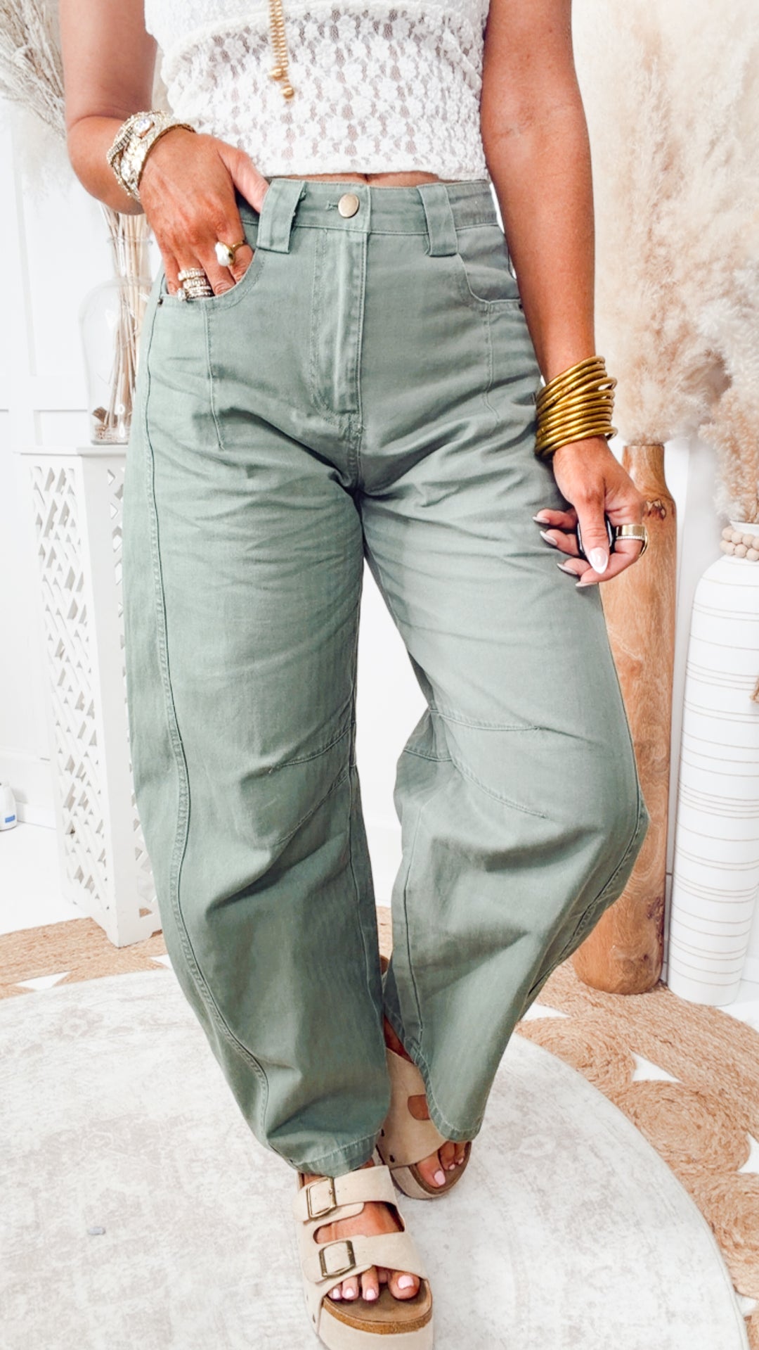 Jade Wide Leg Pintuck Pants-Olive