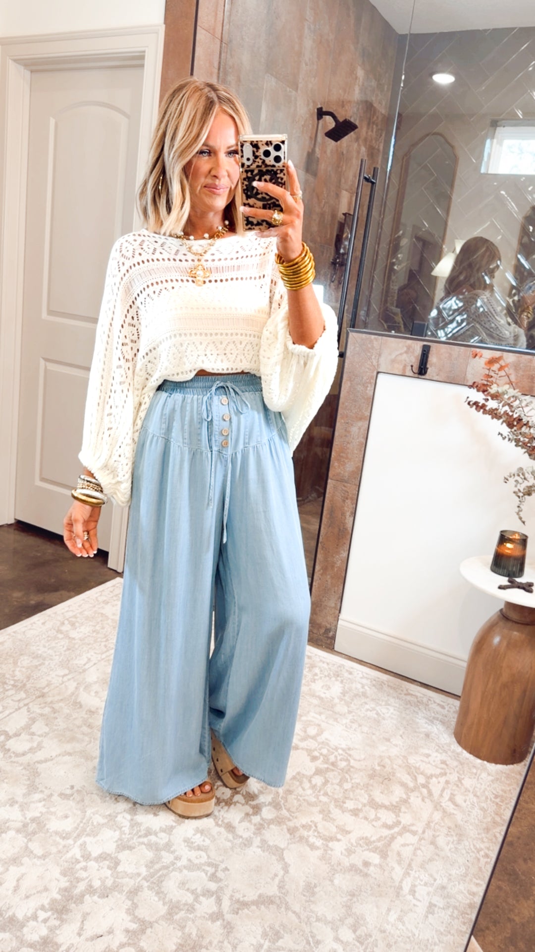 Coastal Escape Drawstring Pants-Indigo