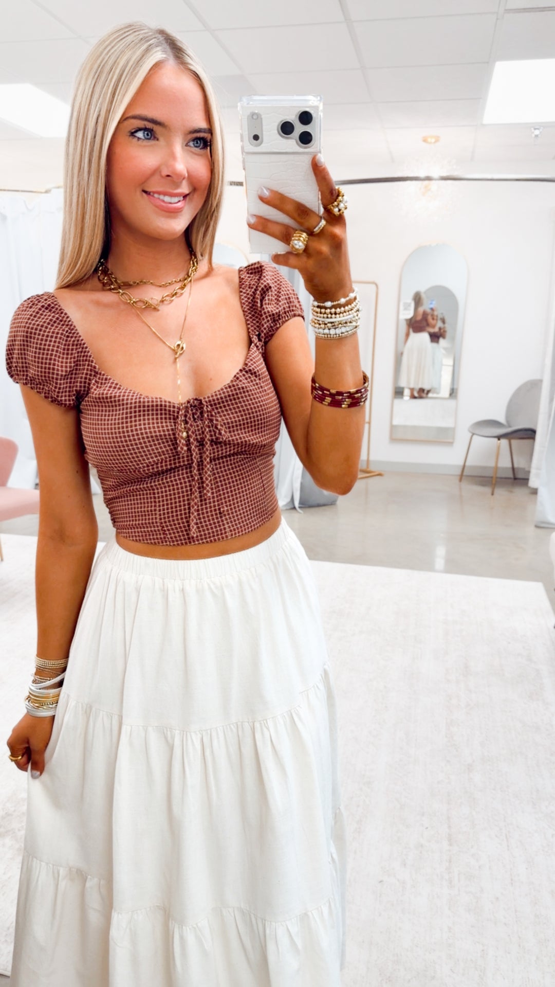 The Lynnlee Tiered Midi Skirt-Natural