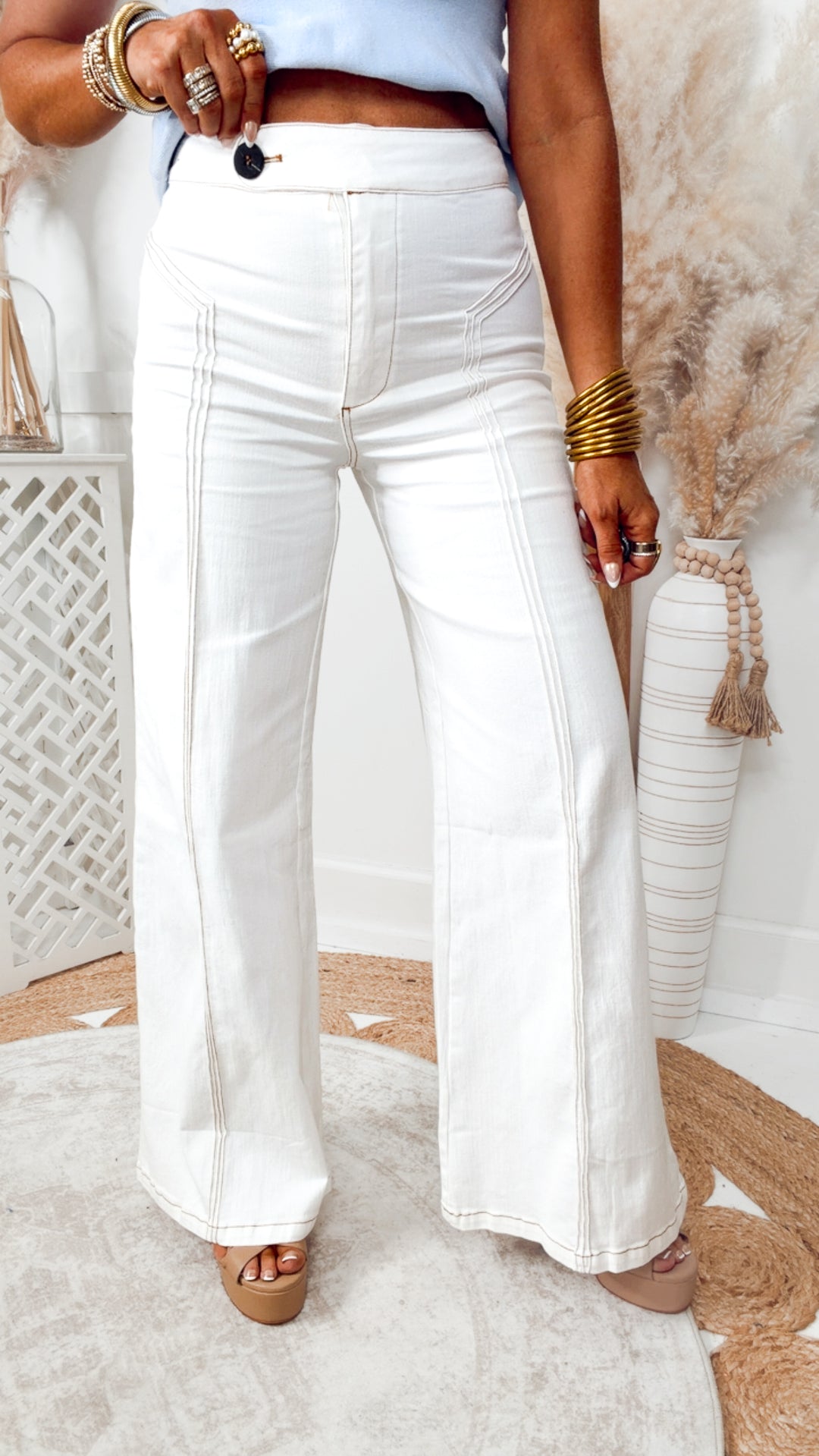 Katherine High Waisted Wide Leg Jean-Cream