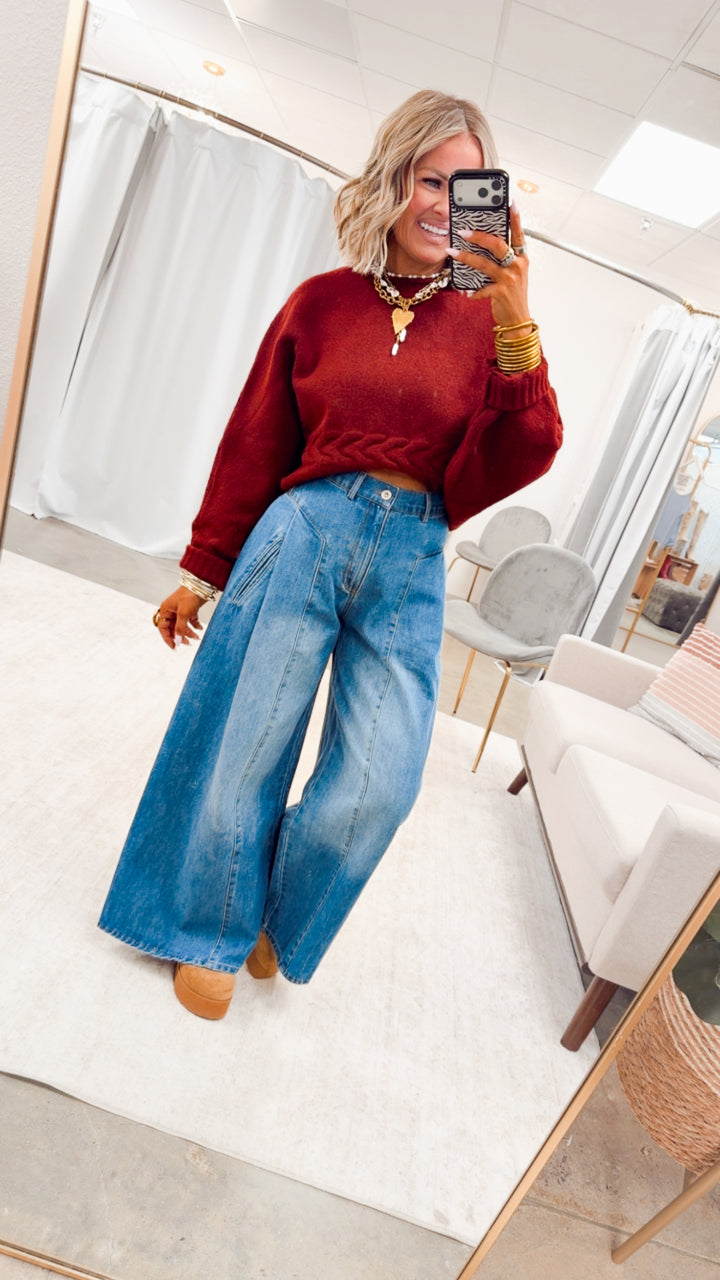 The Beckham Pleated Wide Leg Jean-Light Denim