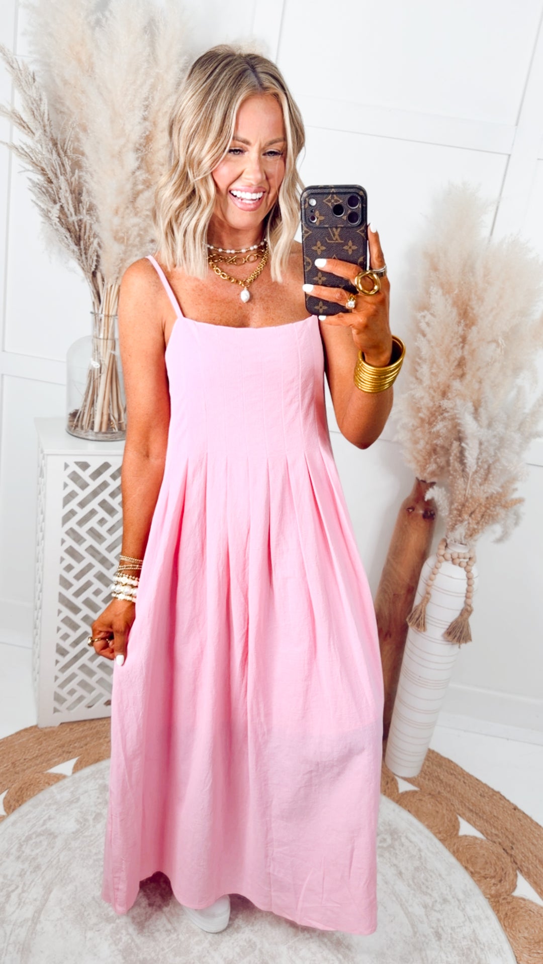 Clara Pleated Midi Dress-Hibiscus
