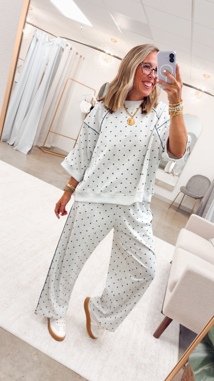 Piper Dot Two Piece Set-Grey/Navy