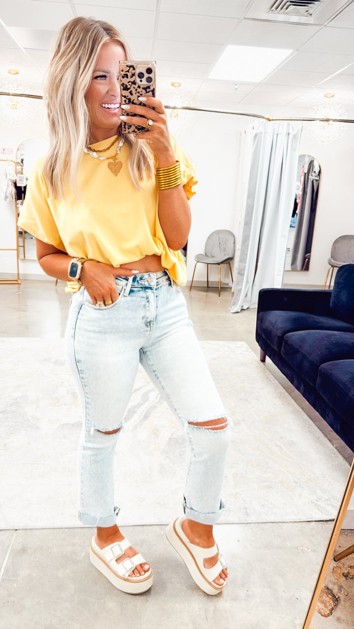 Waverly Bubble Hem Blouse-Lemon