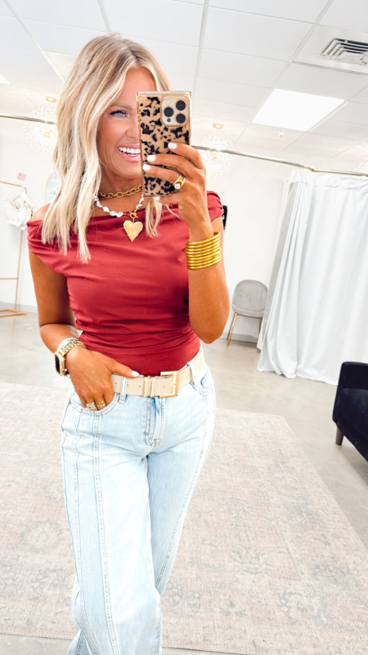 Amara Off Shoulder Top-Maroon