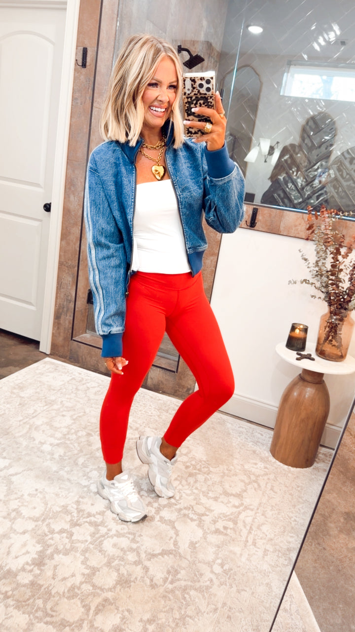 The Varsity Denim Jacket-Medium Wash