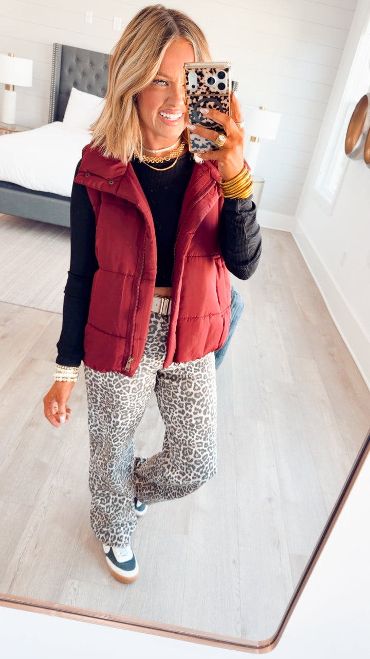 Summit Puffer Vest-Burgundy