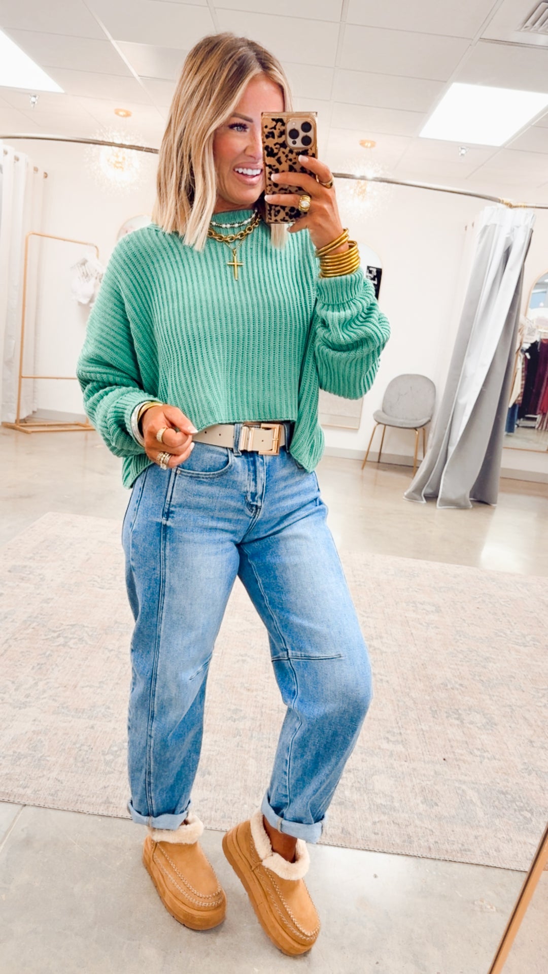 Remi Cropped Sweater-Emerald