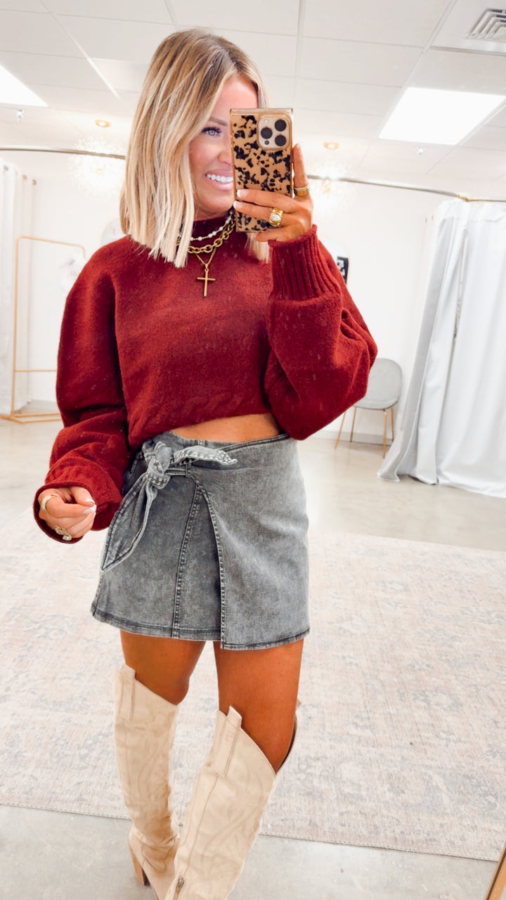 Vale Cropped Sweater Top-Wine