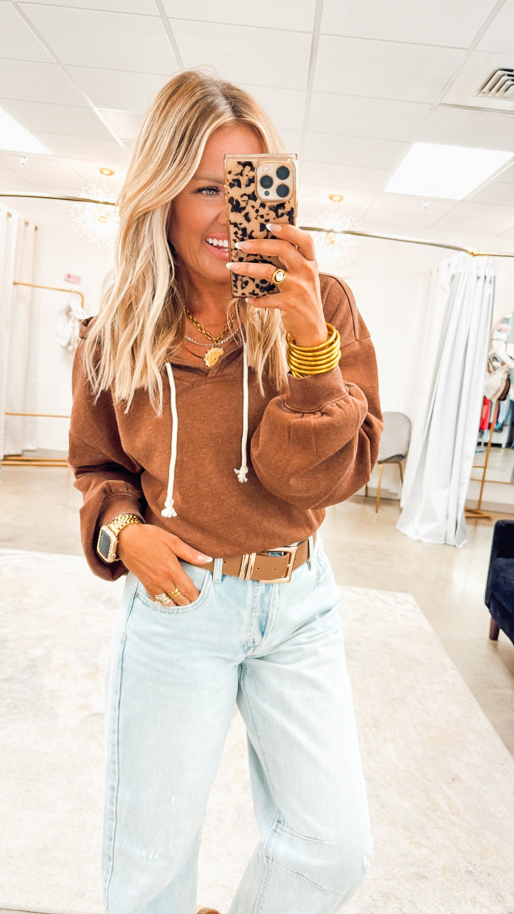 Loft Cropped Hoodie-Chestnut