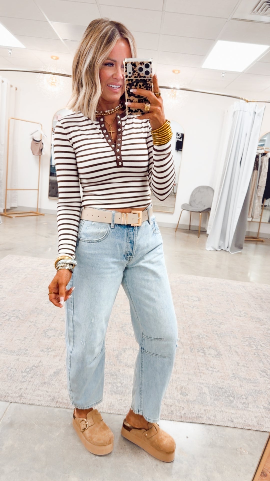 Henley Snap Button Top-Cream