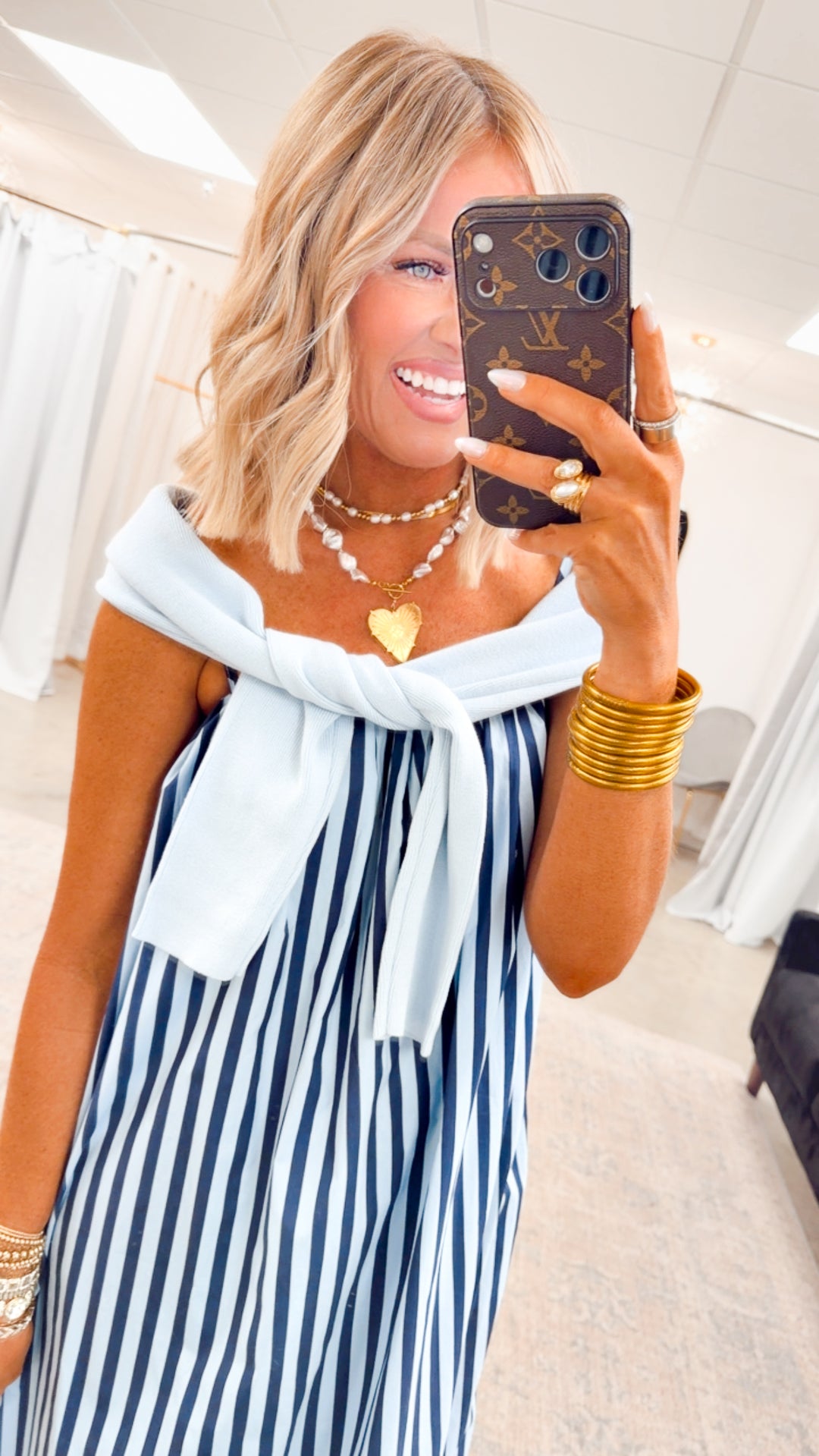 The Brine Stripe Midi Dress-Blue/Navy