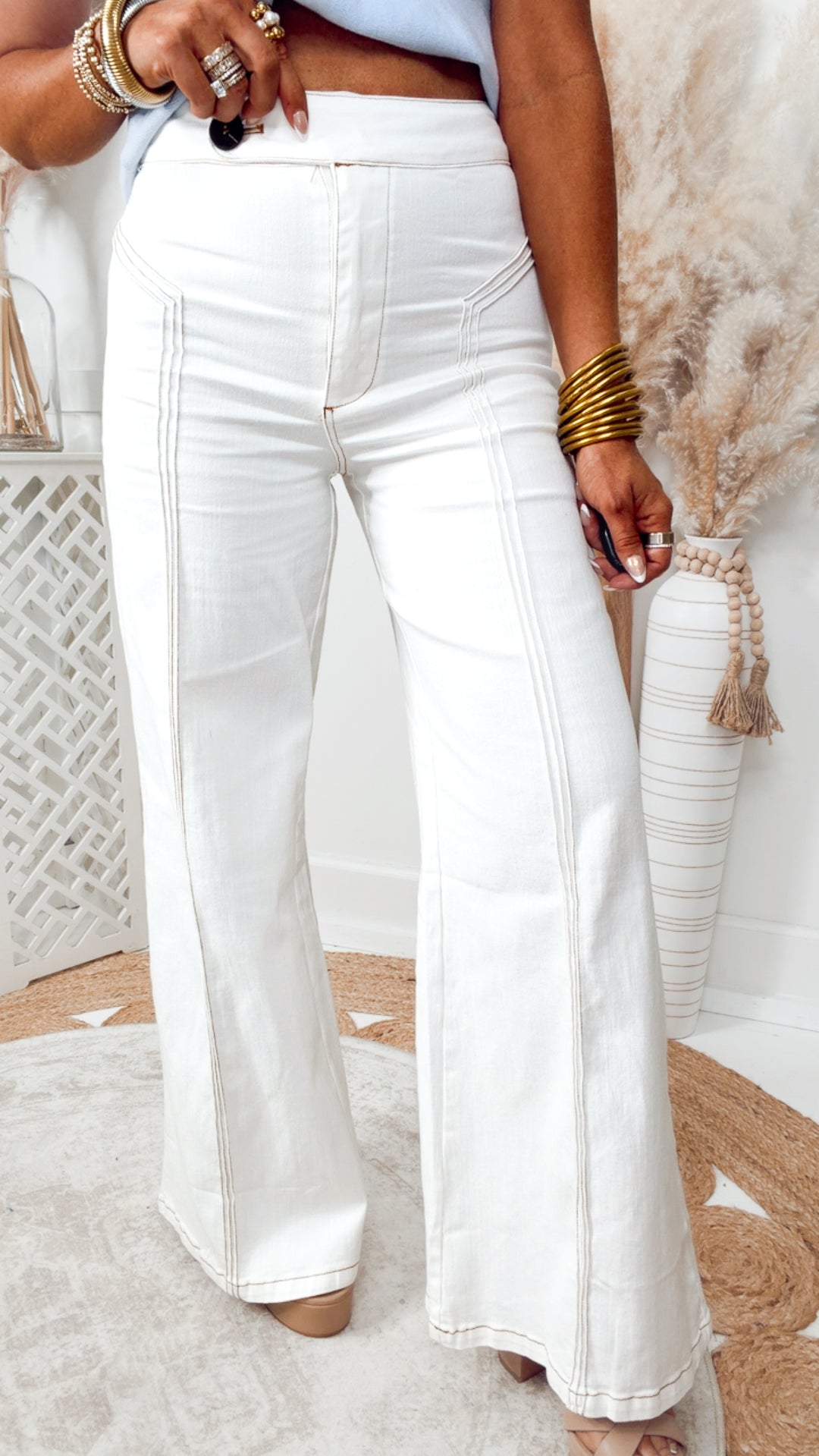 Katherine High Waisted Wide Leg Jean-Cream