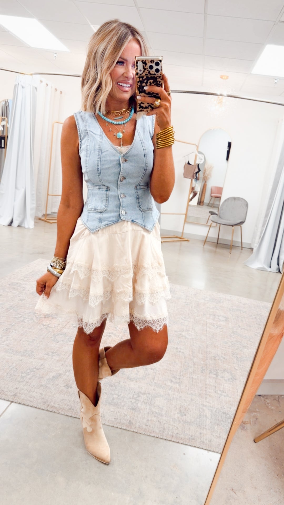 chinese dress ladies Scallop Lace Slip Mini Dress-Cream