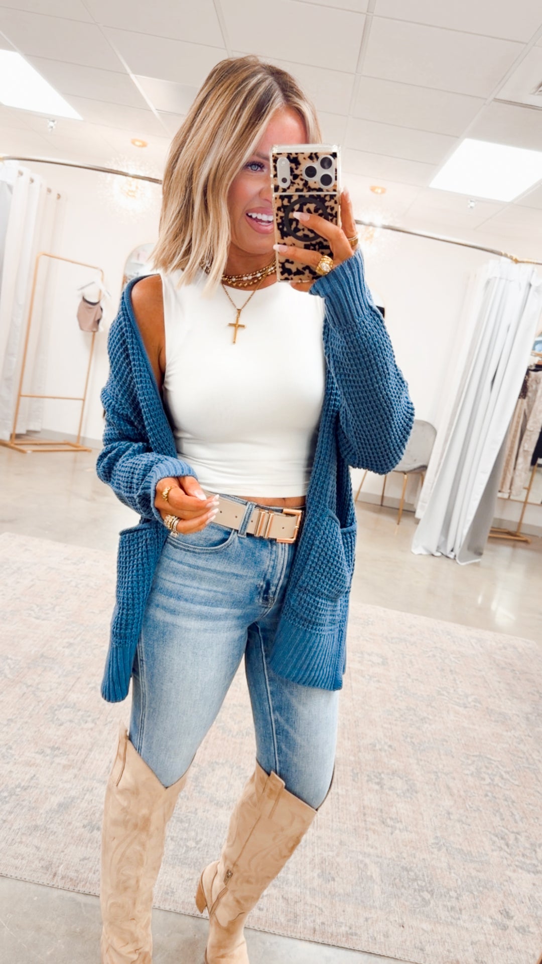 Dusty Blue Waffle Weave Cardigan