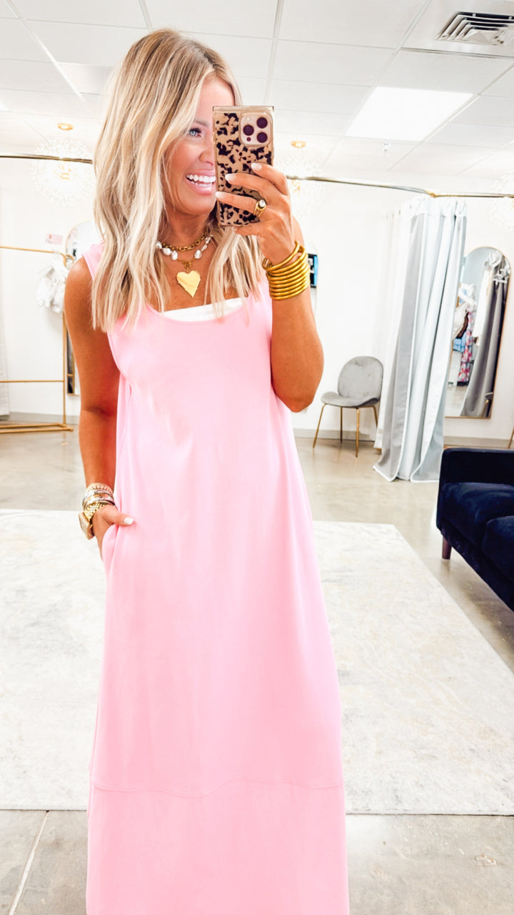 Seabrook Backless Midi Dress-Pink