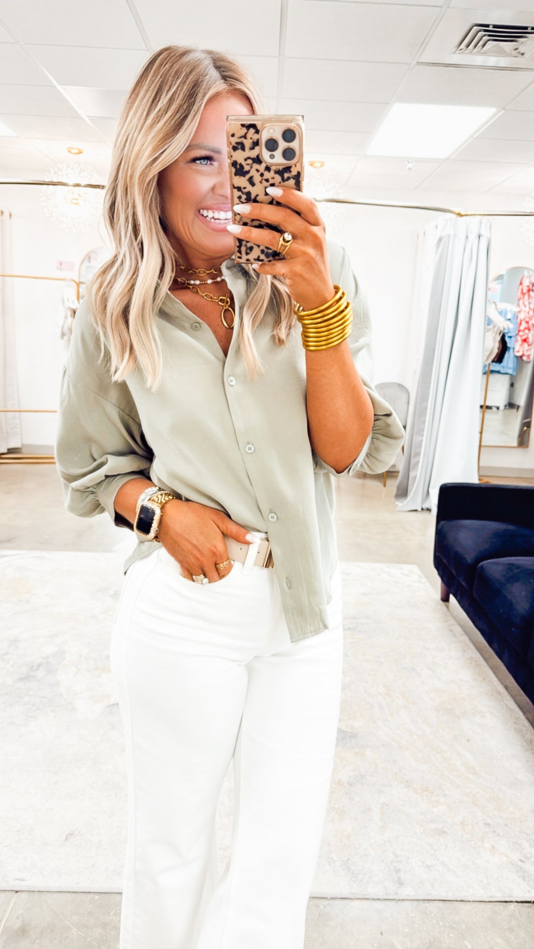 The Ava Puff Sleeve Blouse-Olive