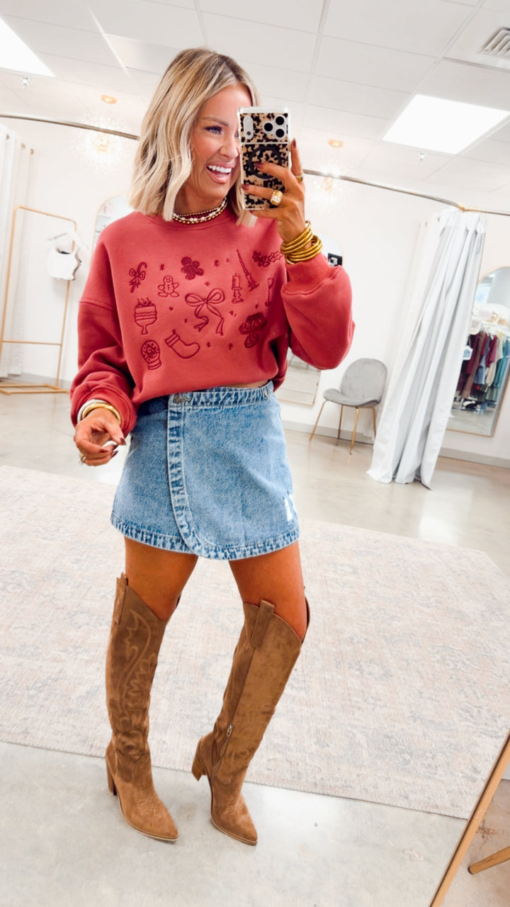 Christmas Graphic Embroidered Sweatshirt