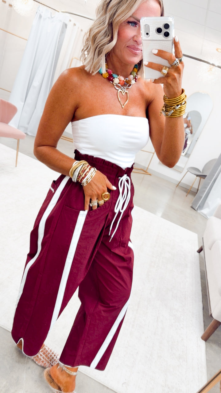 The Easy Pace Windbreaker Pants-Burgundy/White