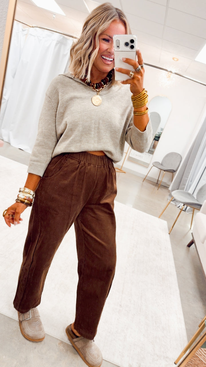 The Corduroy Barrel Pants-Chocolate