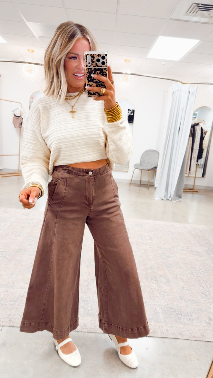 The Arden Wide Gaucho Denim- Brown