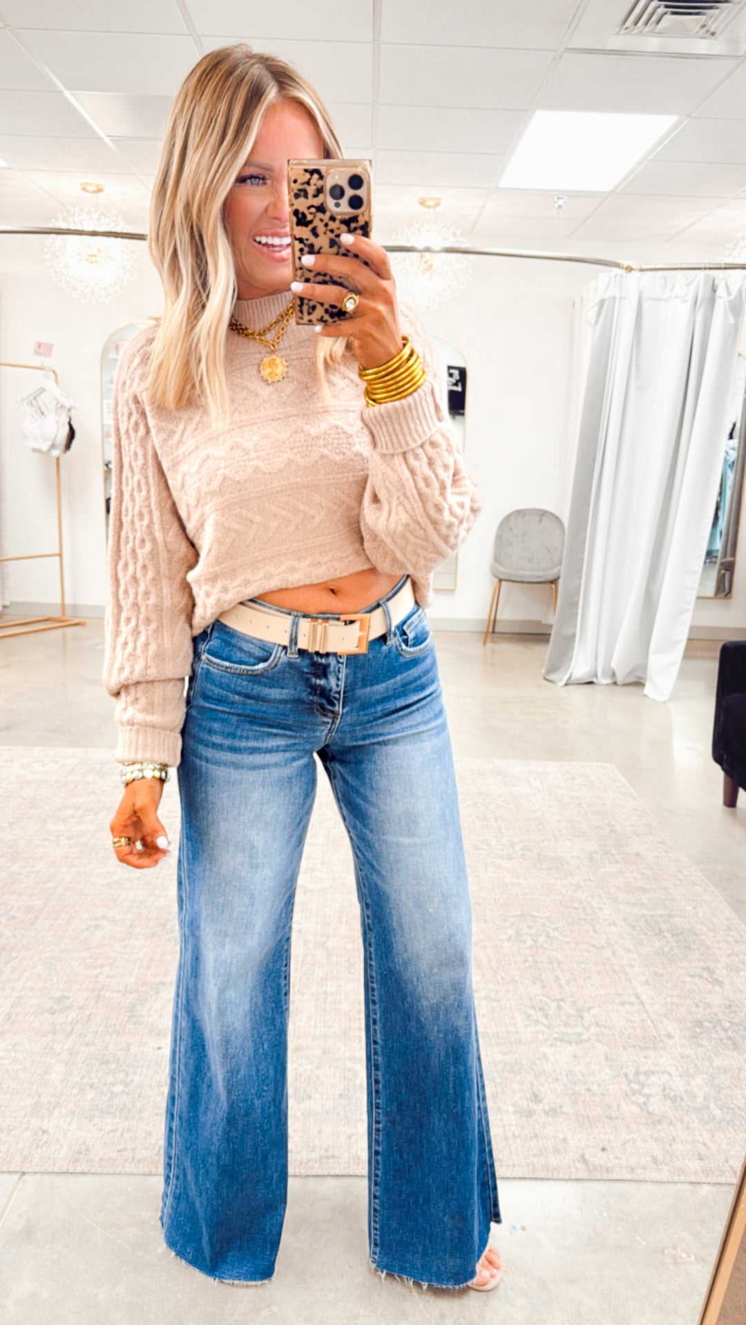 Brielle Cable Knit Cropped Sweater-Rose