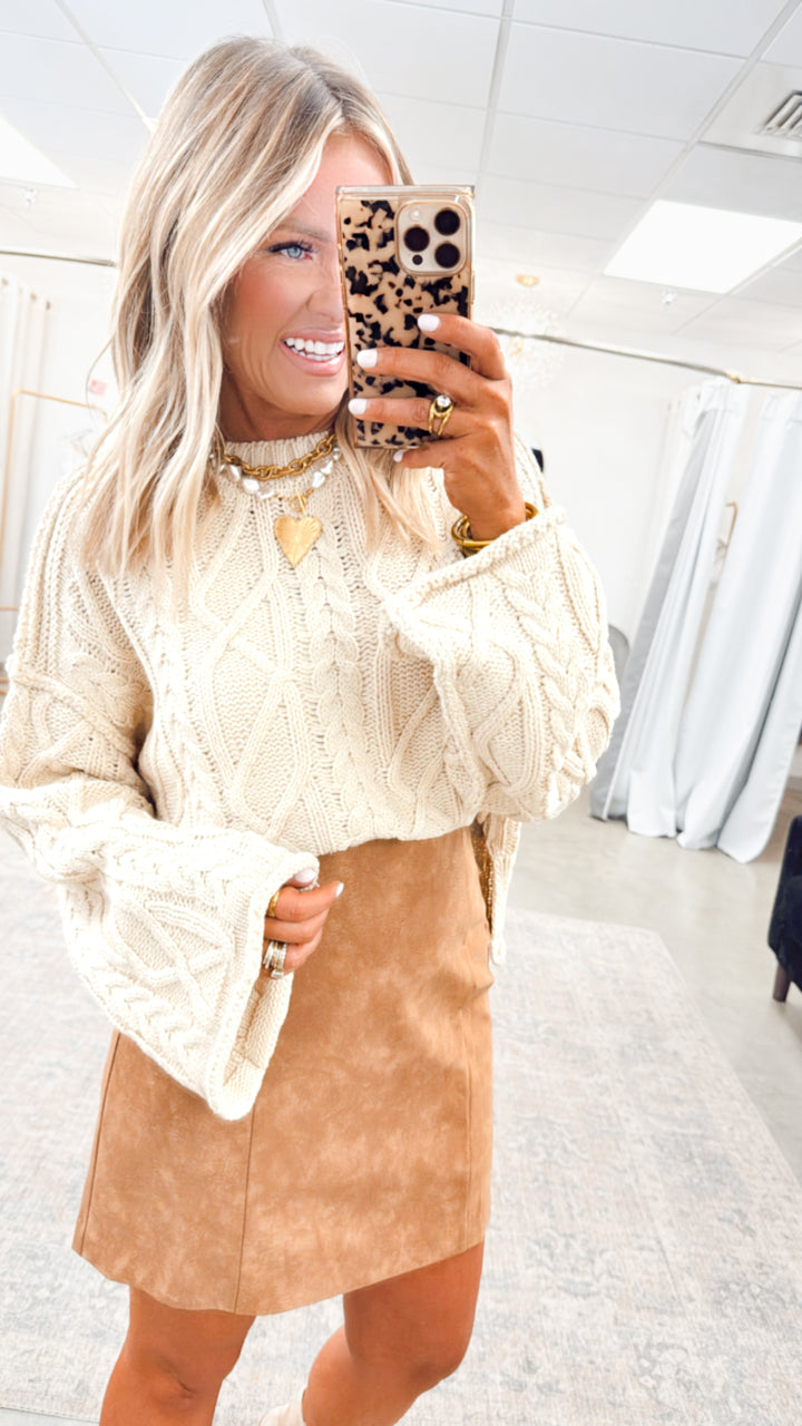 Nora Leather Mini Skirt-Camel