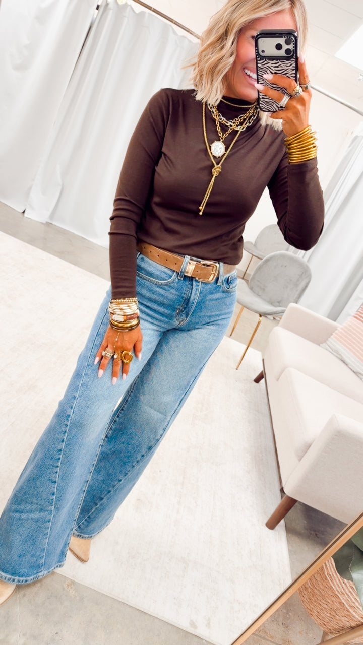 The Fallon Mock Neck Top-Brown