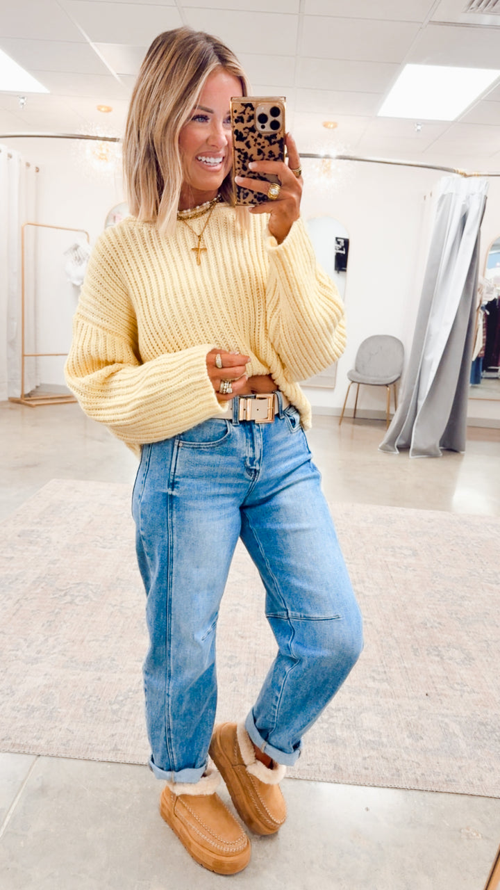 Simple & Sweet Boat Neck Sweater-Yellow