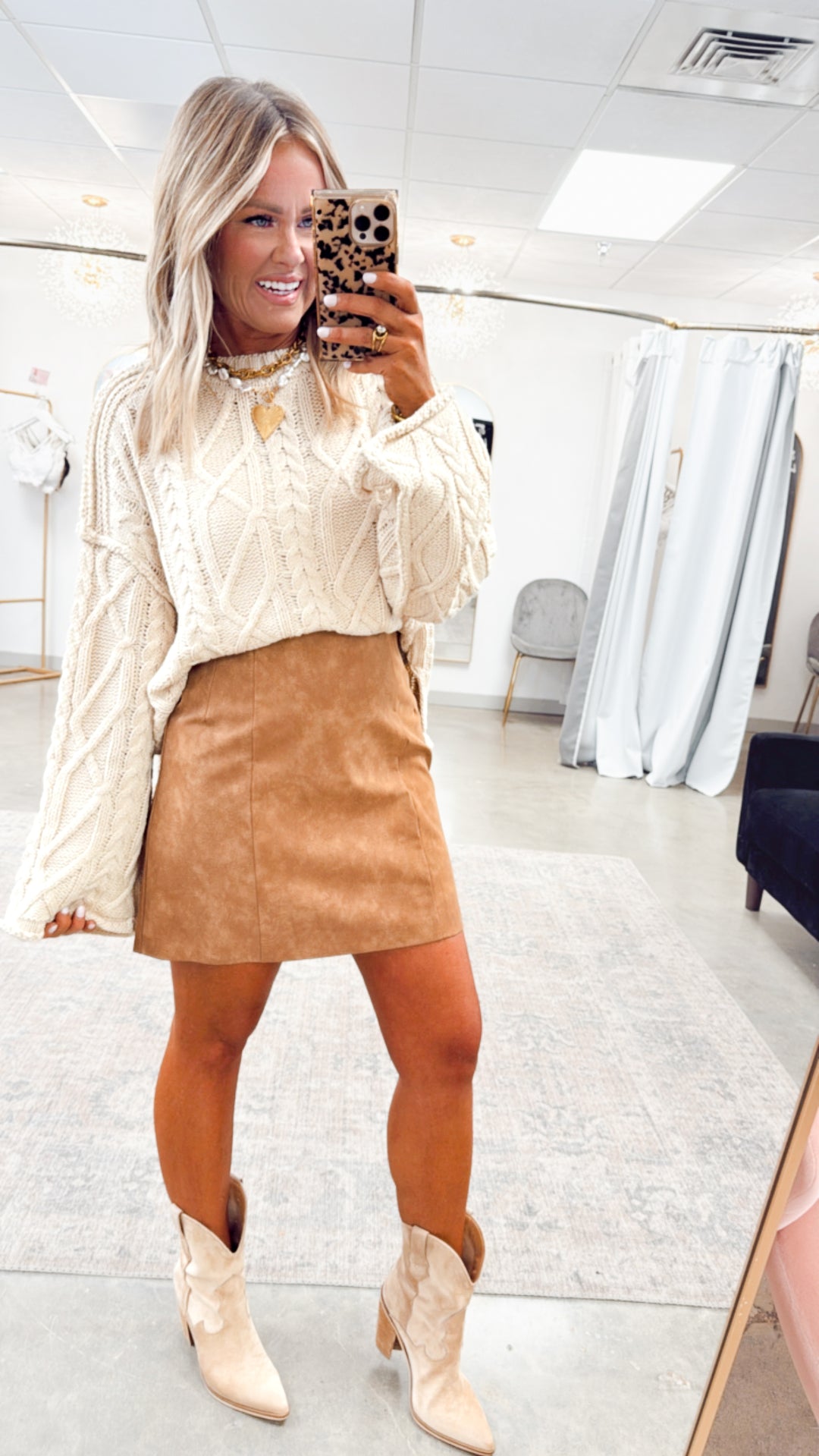 Nora Leather Mini Skirt-Camel