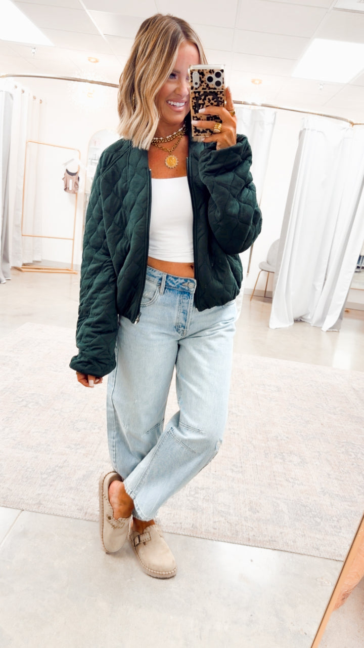 Naomi Quilted Bomber Jacket-Green