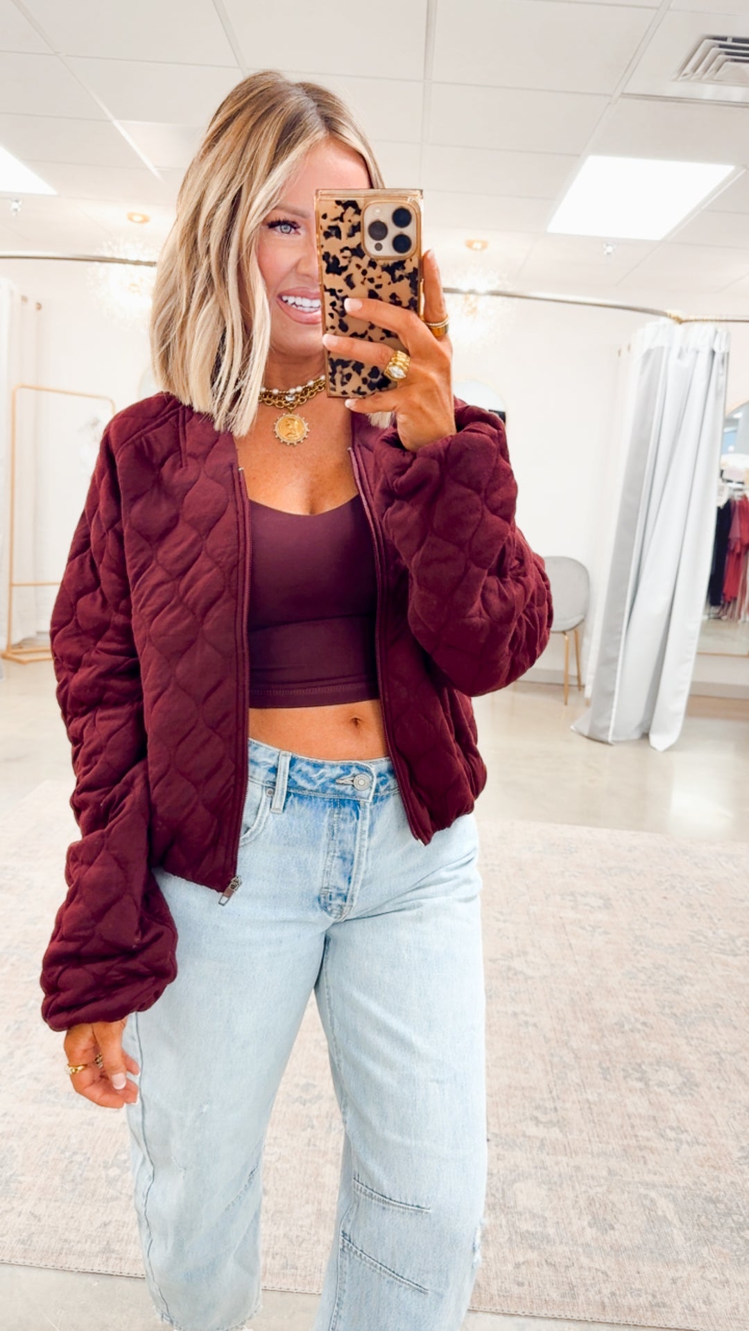 Naomi Quilted Bomber Jacket-Dark Cherry