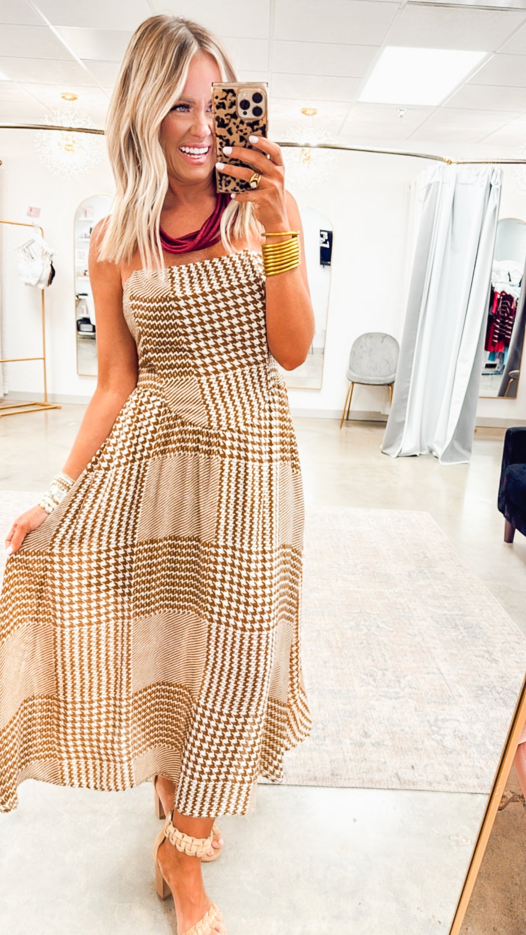 Gingham Print Midi Dress