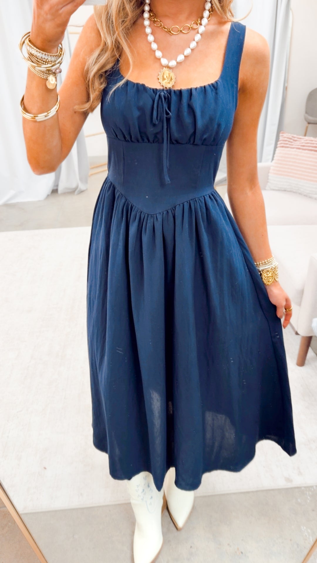 The Sailor’s Knot Midi Dress-Navy