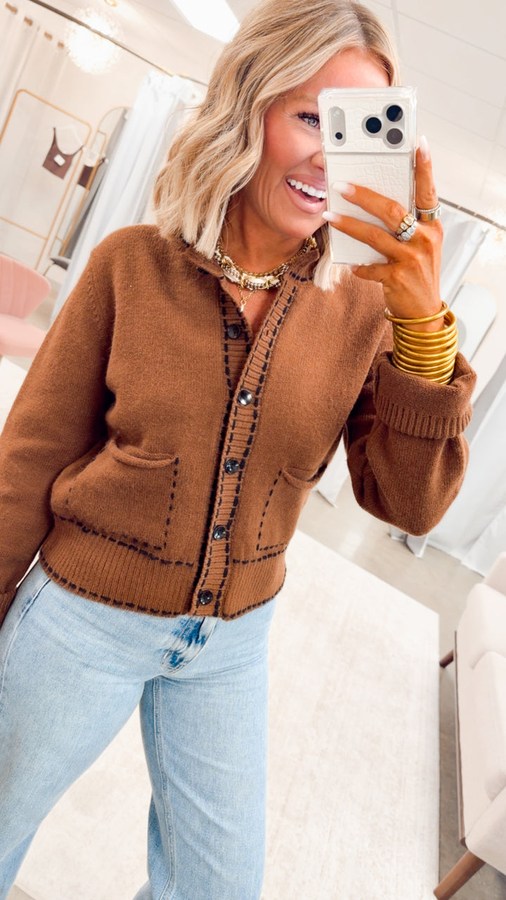 Charmed Stitches Cardigan-Brown
