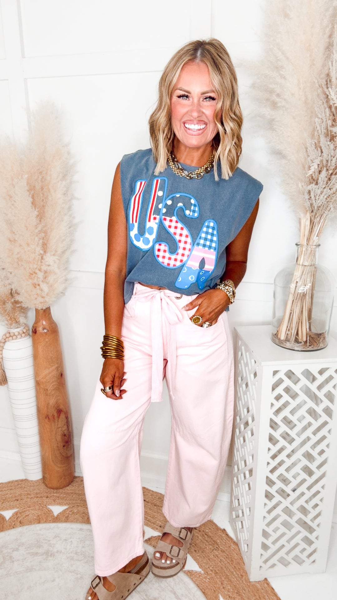 USA Patch Print Denim Muscle Tee