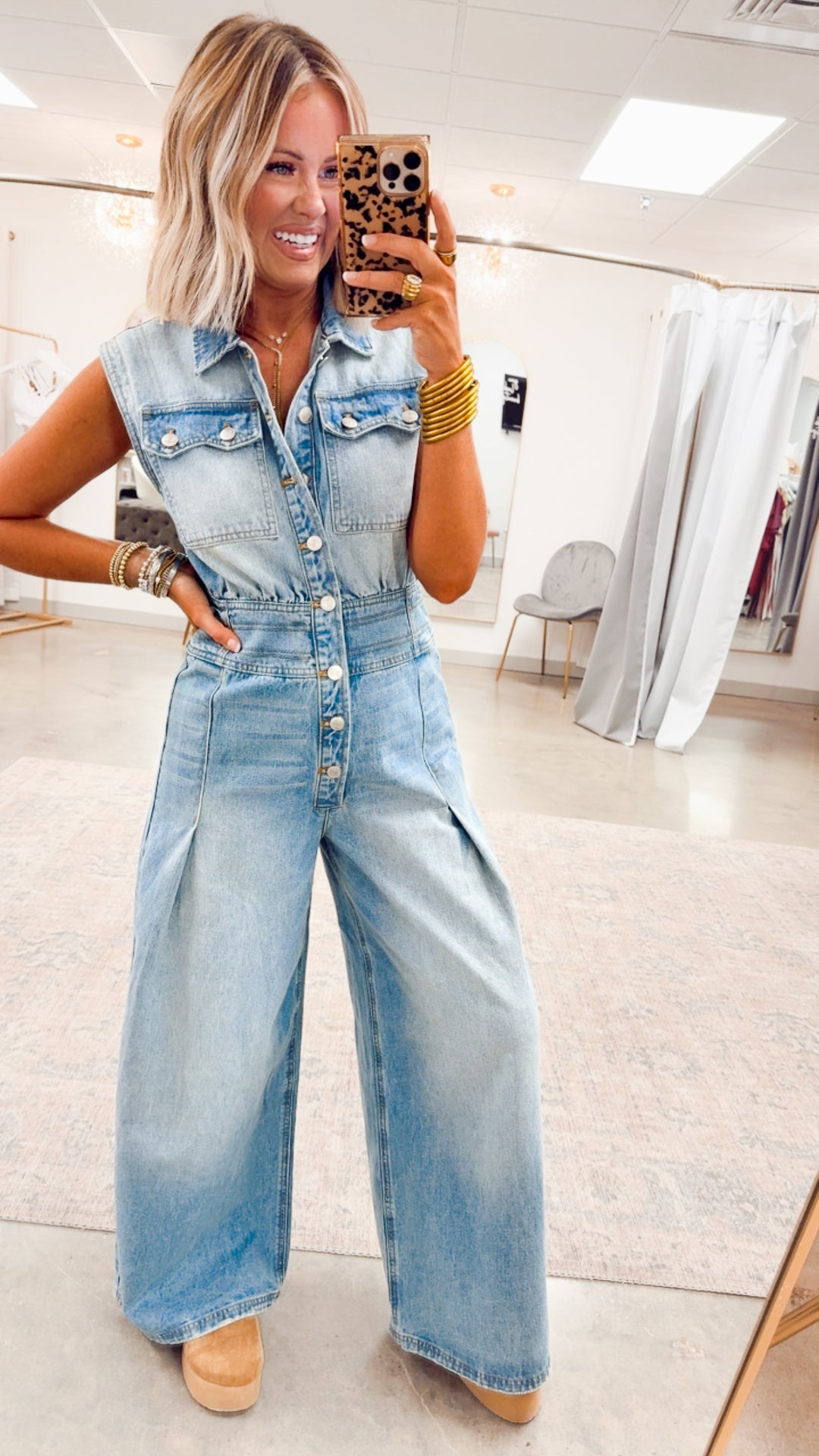 Snow Washed Button Down Jumpsuit