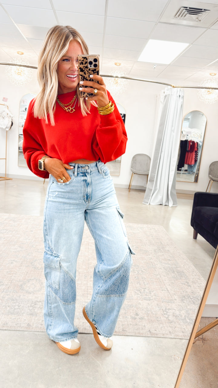 Lounge Ease Sweatshirt-Red