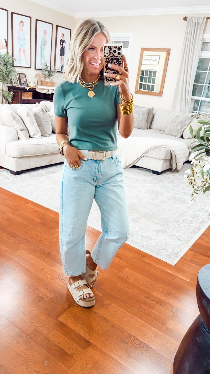 The Just Right Ribbed Tee-Green