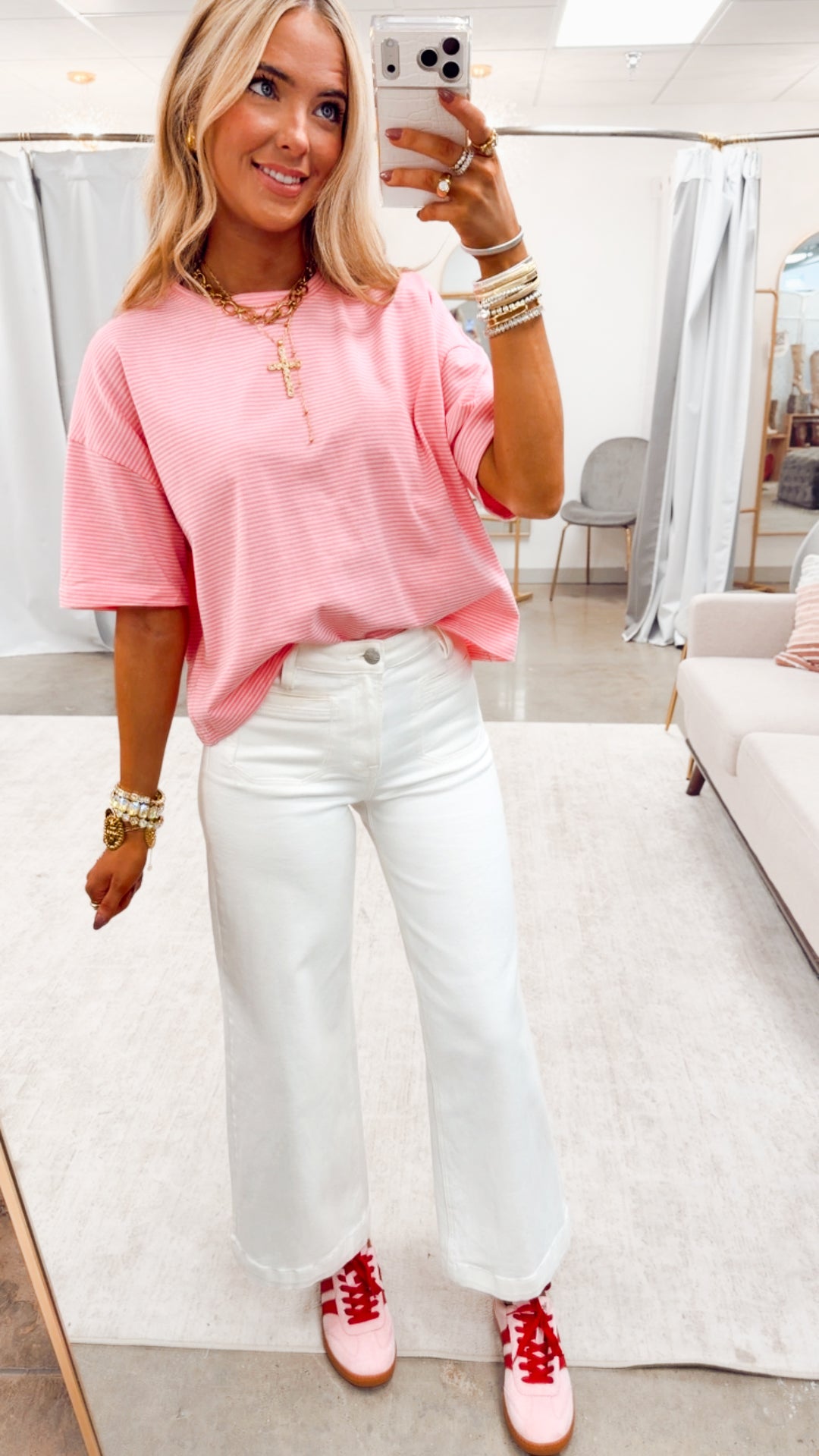 The Striped Ease Tee-Pink