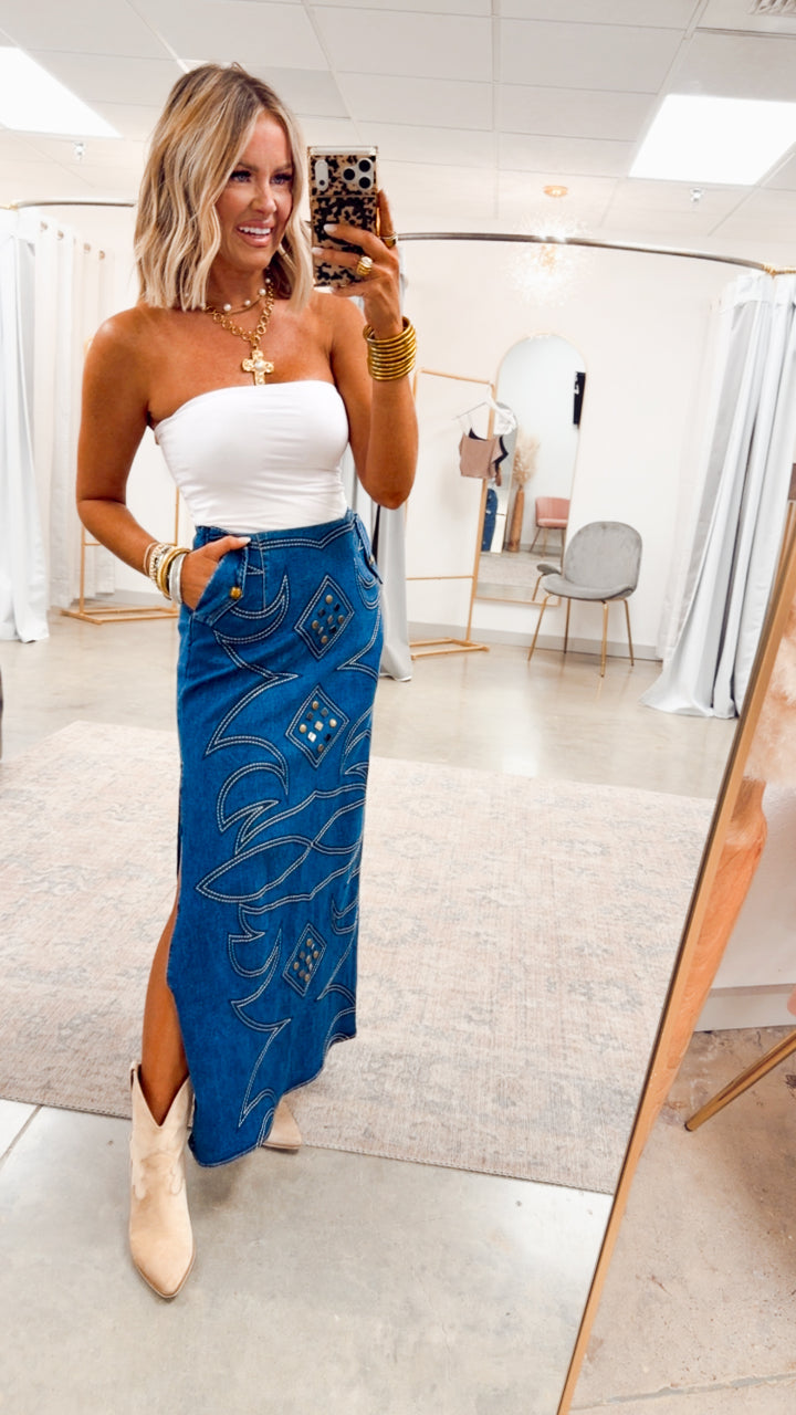 The Rhinestone Renegade Maxi Skirt