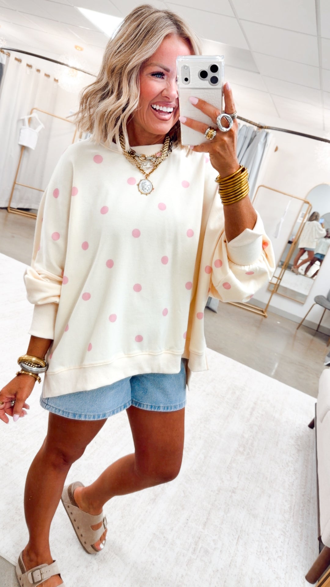 Sweet Dots Sweatshirt-Ivory/Pink