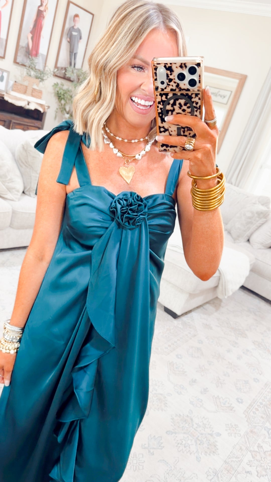 Amara Cascading Ruffle Dress-Teal Green