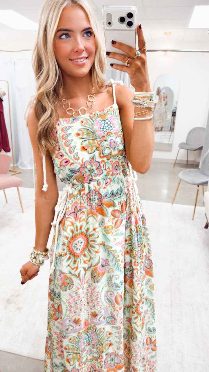 Tropical Boho Midi Dress-Orange Mint