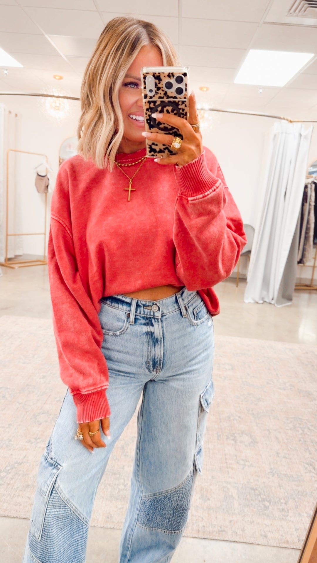 Plush Oversized Sweatshirt -Dark Red