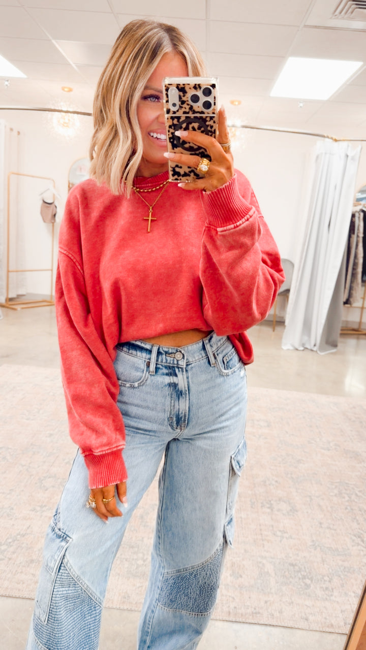 Plush Oversized Sweatshirt -Dark Red