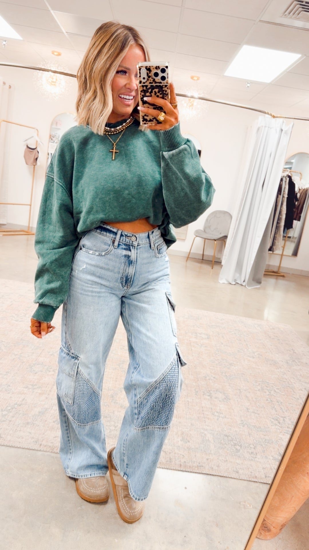Plush Oversized Sweatshirt -Dark Green