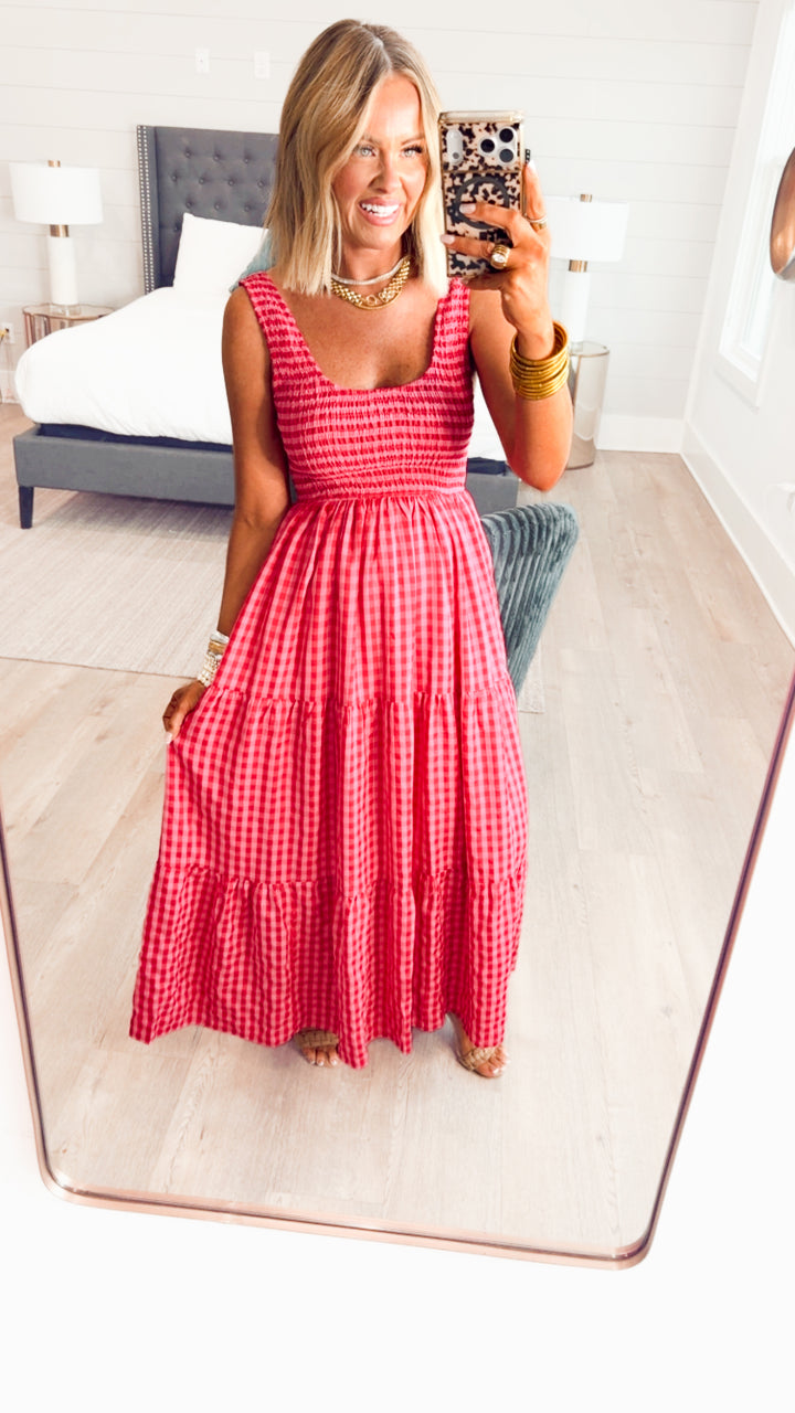Smocked Gingham Maxi Dress