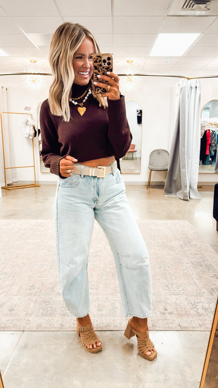 Audrey Cropped Sweater-Brown