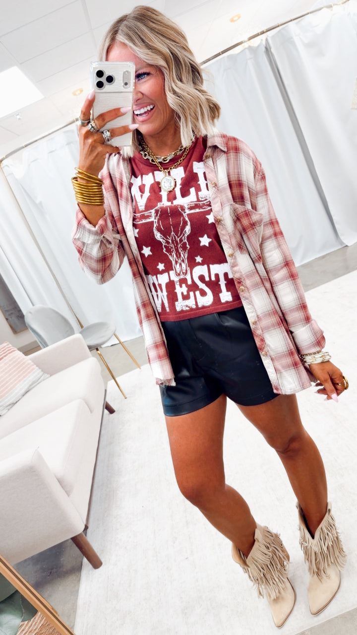 Wild West Longhorn Graphic Tee-Wine